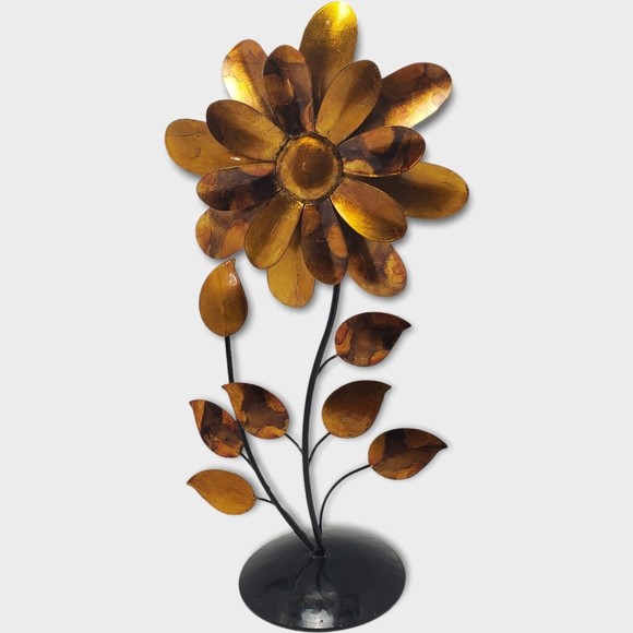 Metal Flower Foiled And Lacquered Copper And Pewter Table Top Decoration 18.7" - Picture 11 of 11